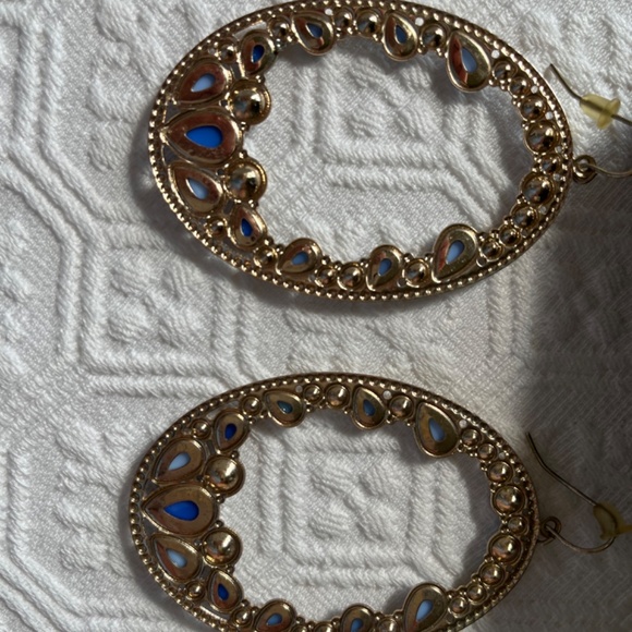 South Moon Under Blue Oval Dangle Earrings - Picture 3 of 5